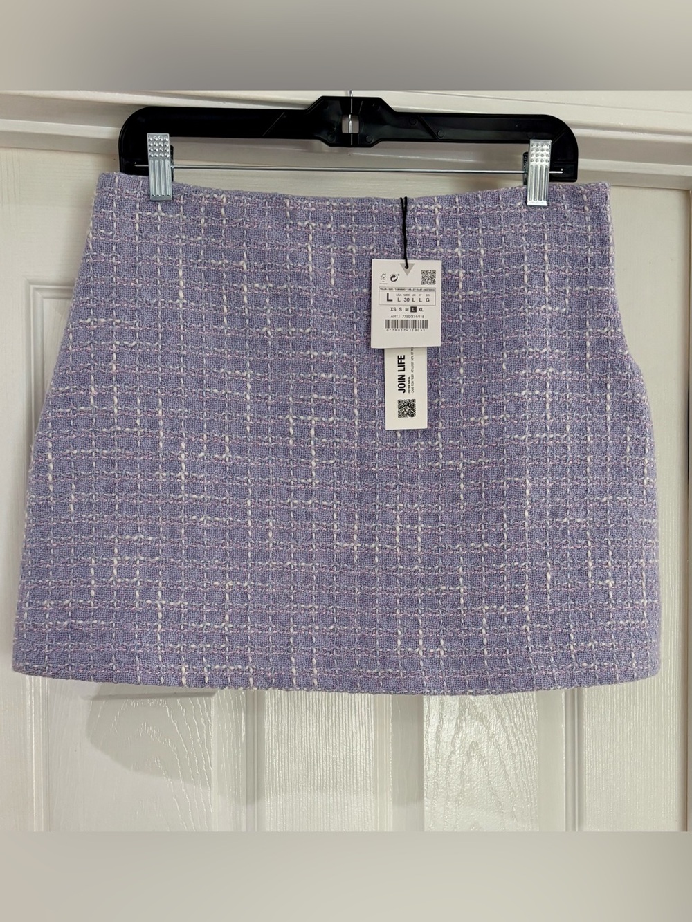 Zara Lavender Tweed Mini Skirt Size L - Picture 2 of 10